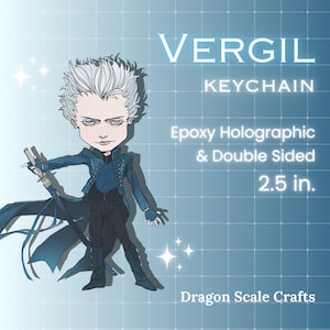 Vergil Schlüsselanhänger - Devil May Cry Doppelseitiger holografischer Epoxy-Charm + gratis Aufkleber | Anime & Popkultur Geschenk