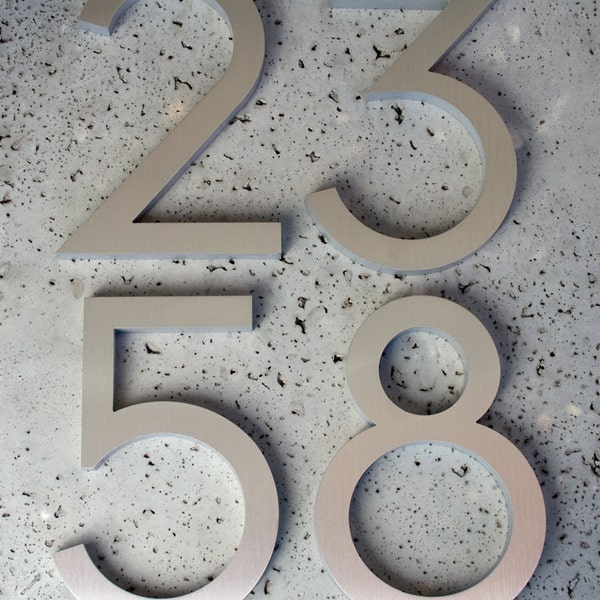 Modern House Numbers Modern Font Recycled Aluminum  Brushed Finish 3" 4" 6" 8" 12" 15"  -  Made In the USA