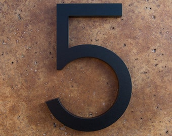 Modern House Number Aluminum Modern Font Number FIVE  5 in Black