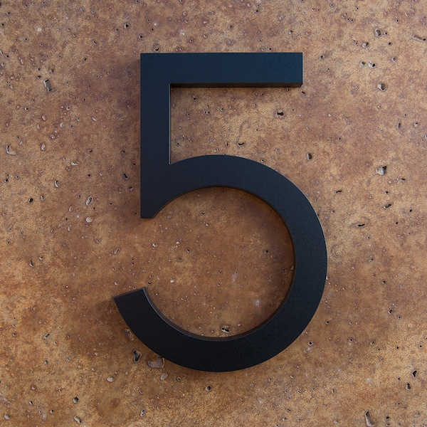 Modern House Number Aluminum Modern Font Number FIVE  5 in Black