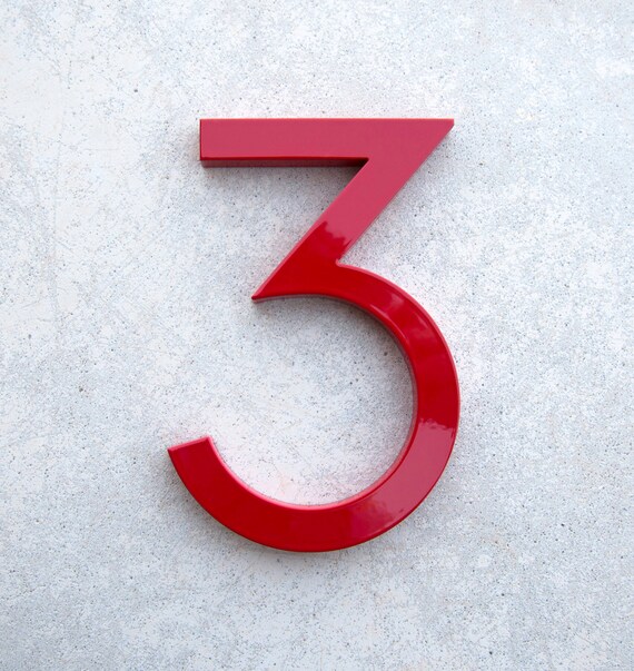 Modern House Number Aluminum Modern Font Number THREE 3 in RED - Etsy