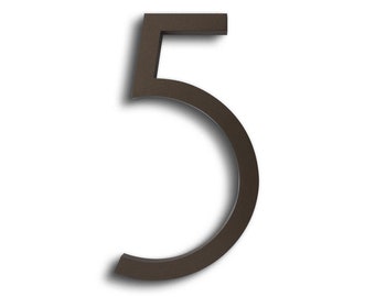 Modern House Number Aluminum Contemporary Font Number Five "5" in Bronze Finish