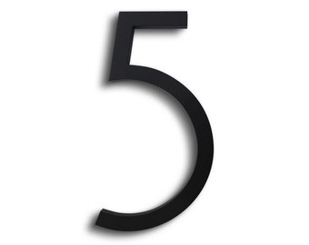 Modern House Number Aluminum Contemporary Font Number Five "5" in Black Finish