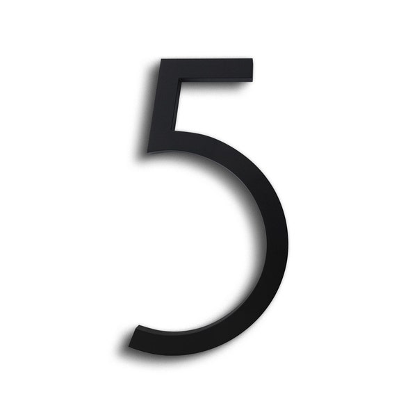Modern House Number Aluminum Contemporary Font Number Five "5" in Black Finish