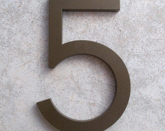 Modern House Number Aluminum Modern Font Number FIVE  5 in Bronze