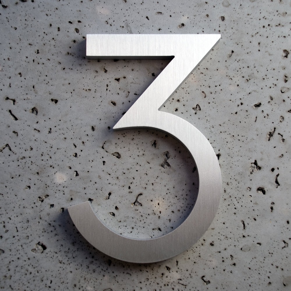 Modern House Numbers Aluminum Modern Font Number Three Etsy