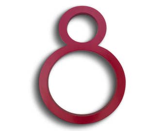 Modern House Number Aluminum Contemporary Font Number Eight "8" in RED Finish