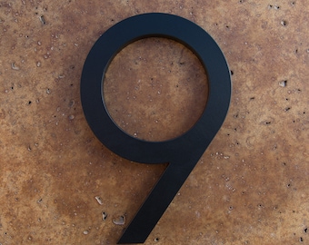 Modern House Number Aluminum Modern Font Number NINE 9 in Black