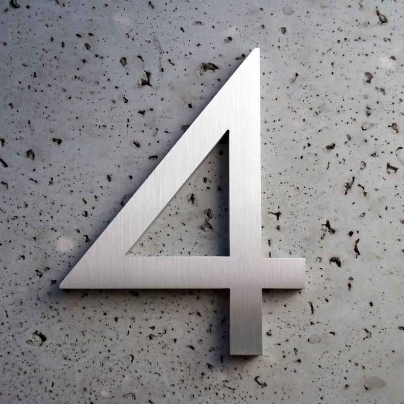 Modern House Numbers Aluminum Modern Font Number Four 4 image 1