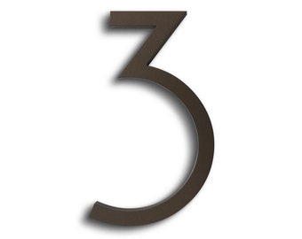 Modern House Number Aluminum Contemporary Font Number Three "3" in Bronze Finish