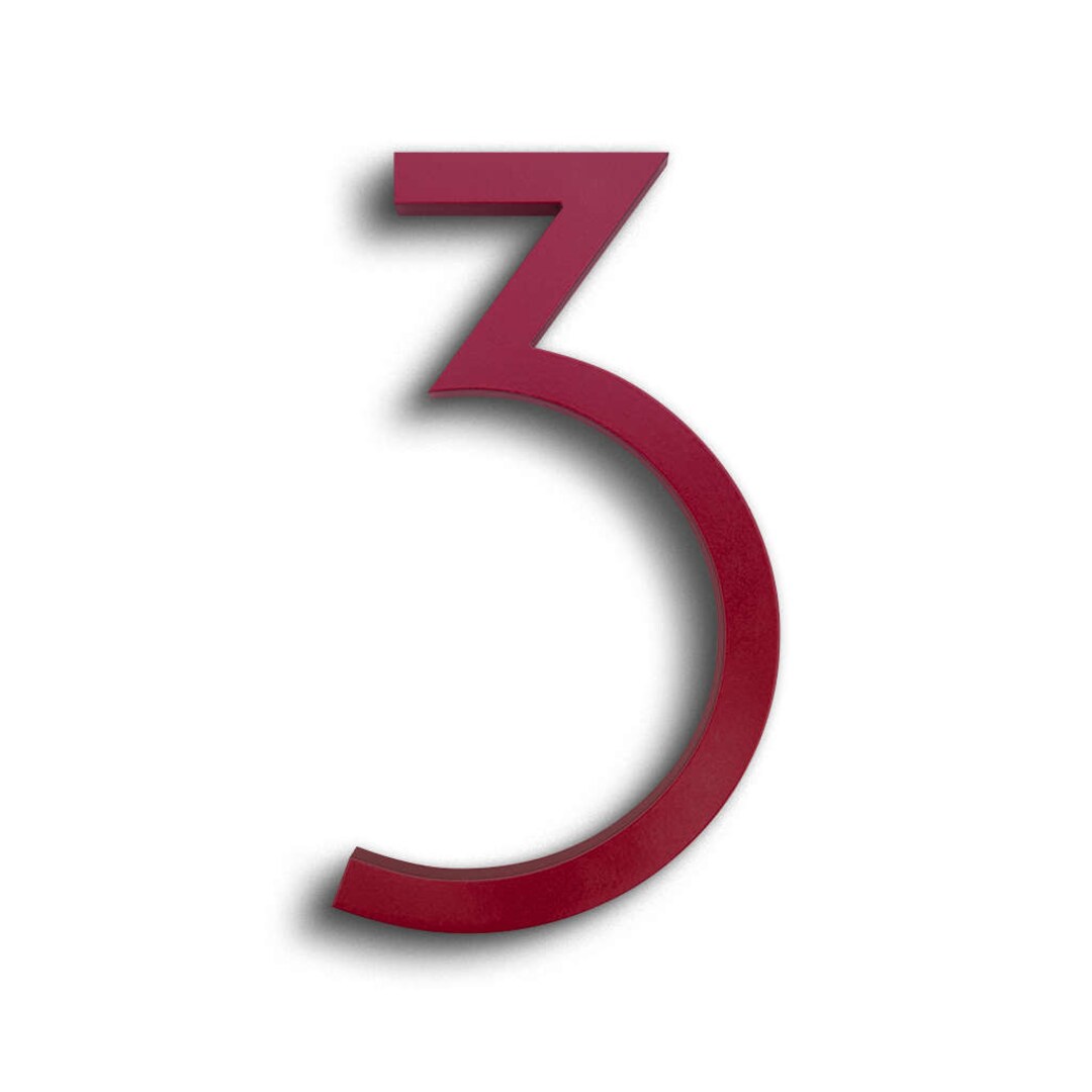 Modern House Number Aluminum Contemporary Font Number Three 3 in RED ...