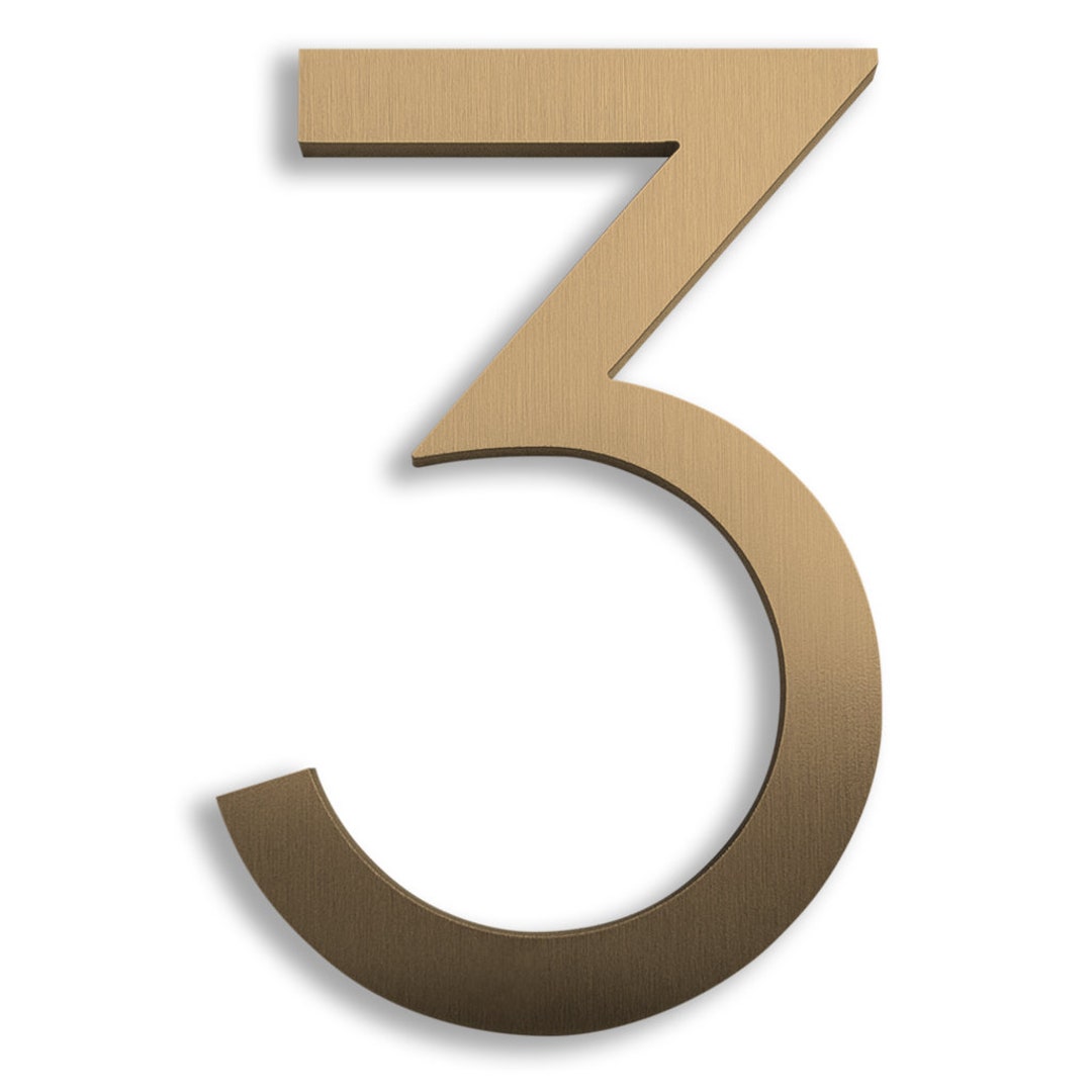 Modern House Number Aluminum Modern Font Number THREE 3 in Brass Powder ...
