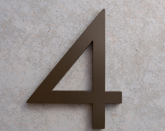 Modern House Number Aluminum Modern Font Number FOUR 4 in Bronze