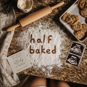 Half Baked Pregnancy Announcement Digital Template | Funny Baking Baby Reveal Poster | Editable Canva | Social Media Pregnancy Reveal