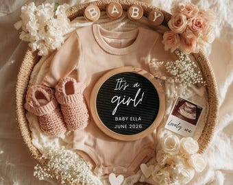 Digital Baby Girl Pregnancy Announcement – Editable Canva Template for Social Media, boho Lovely Pink Flower Baby Reveal, Its a Girl Reveal