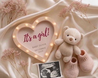 Digital Baby Girl Pregnancy Announcement – Editable Canva Template for Social Media, boho Pink Baby Reveal, Its a Girl Reveal