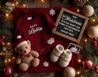 Cozy Christmas Pregnancy Announcement Digital Template : Editable Canva, Baby Reveal for Social Media