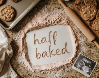 Half Baked Pregnancy Announcement Digital Template | Funny Baking Baby Reveal Photo | Editable Canva | Social Media Pregnancy Reveal