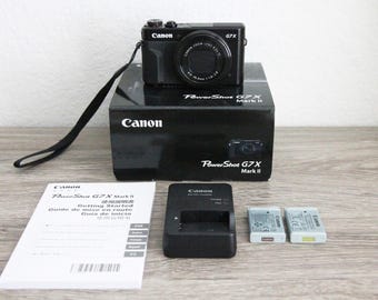 Cámara digital Canon PowerShot G7 X Mark II – Caja, manual, cargador, 2 baterías