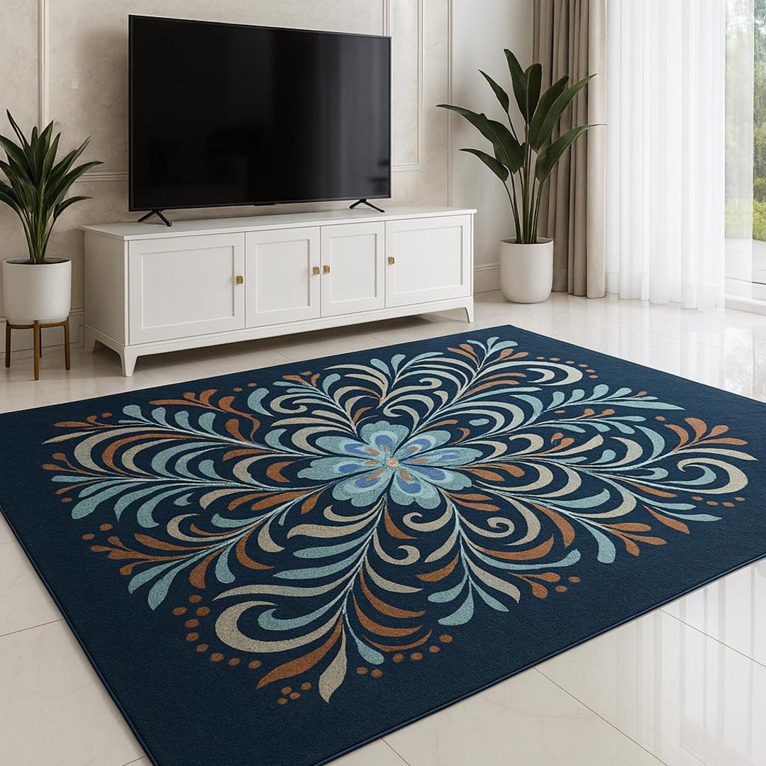 Abstract Blue Floral Hand Tufted Rug for Living Room - Etsy