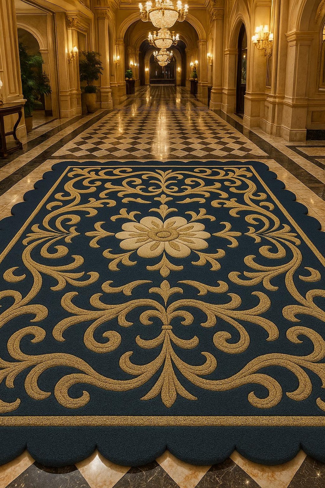 Hand Tufted Baroque Rug, Royal Blue and Gold, Palace Style - Etsy