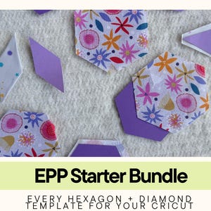 EPP Template SVG Bundle for Cricut | Hexagons + Diamonds | Papers, Fabric Templates, Fussy Cut Windows | English Paper Piecing Starter Set