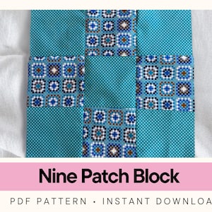 Nine Patch Quilt Block On a Page • Beginner Quilting (Instant Download PDF Pattern)