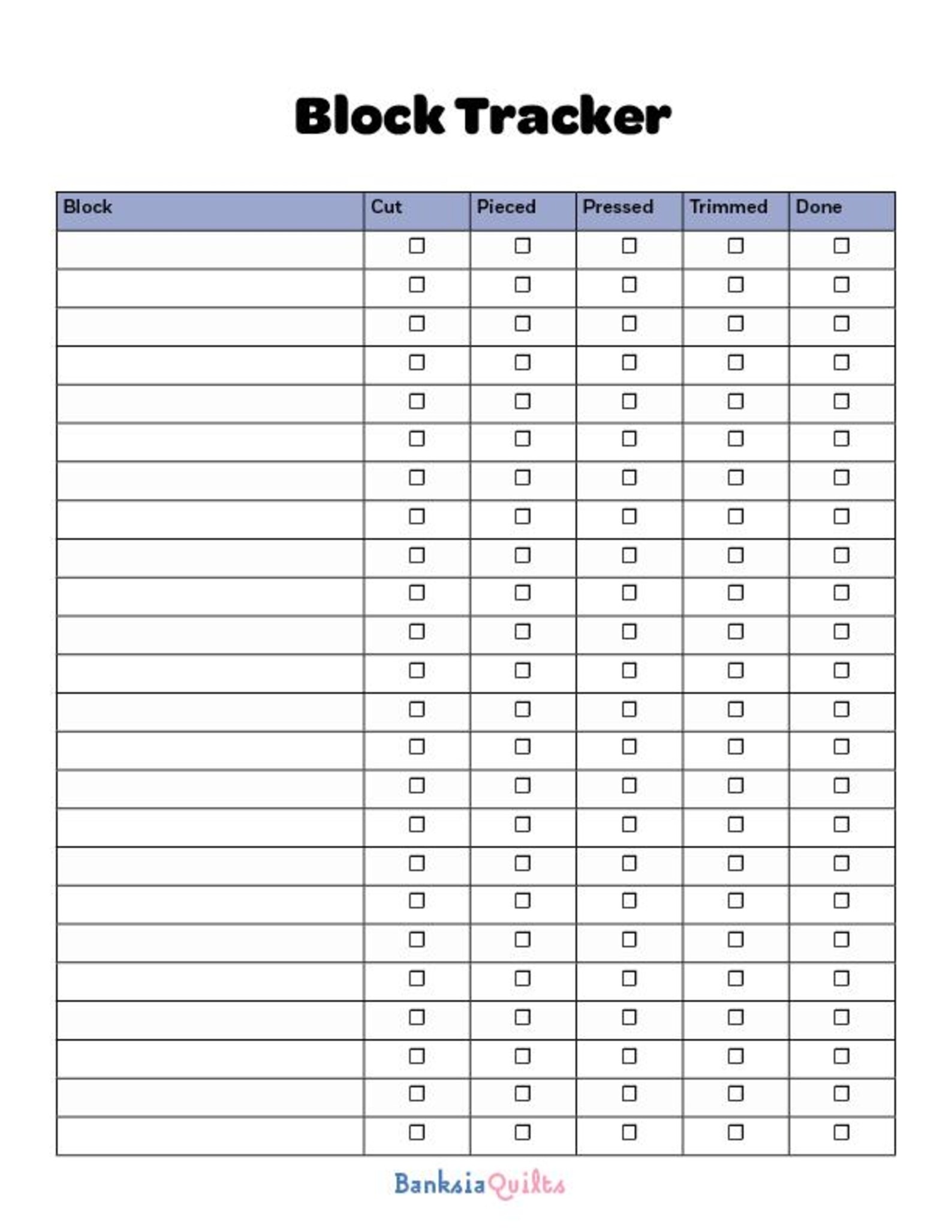 Quilt Block Tracker – Printable PDF for Quilters - Etsy