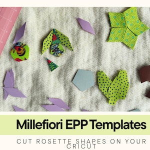 Millefiori EPP Template Set SVG for Cricut | Pentagons, Star Diamonds + Triangles, 3 Sizes | Papers, Fabric Templates + Fussy Cut Windows