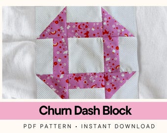Churn Dash-quiltblokpatroon op een pagina • Downloadbare pdf-quilten afdrukbaar voor beginners