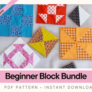 Beginner Quilt Blocks Bundle • Printable Quilting Guides (5 PDF Patterns)