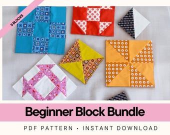 Beginner Quilt Blocks Bundle • Printable Quilting Guides (5 PDF Patterns)
