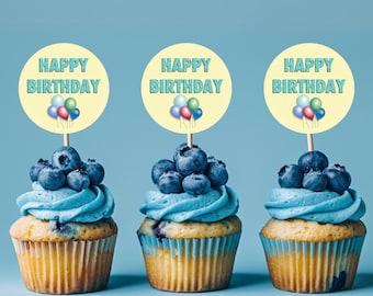 Konfetti Geburtstag Cupcake Toppers, 2 Zoll Party Kreise (PNG PDF Digital Download