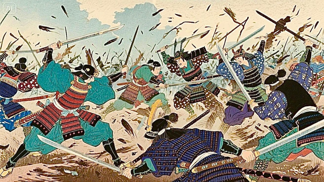 Samurai Battle Art Print, Japanese Warrior Ukiyo-e Style, Bushido Wall ...