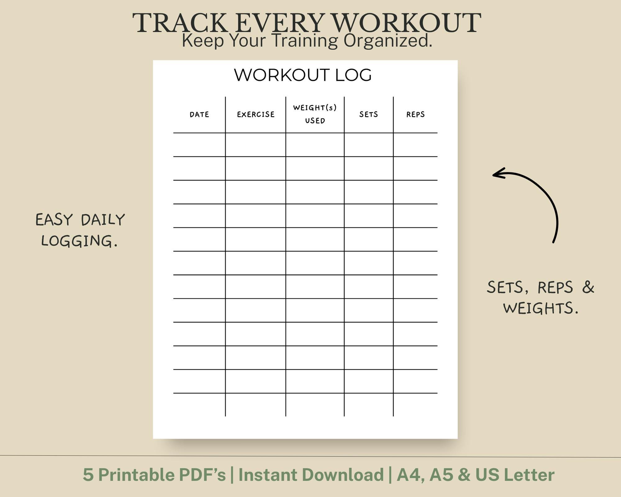 Workout Log Book Printable | Exercise Tracker PDF | Fitness Log ...