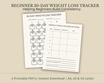 Viaje de 30 días para perder peso para principiantes / Pesaje diario sencillo y registro semanal / Seguimiento de la constancia de 30 días sin agobios