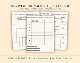 Injury Recovery & Rehab Tracker | Printable Physical Therapy Journal | Stretching and Healing Log | Digital Wellness Planner A4 A5 US Letter