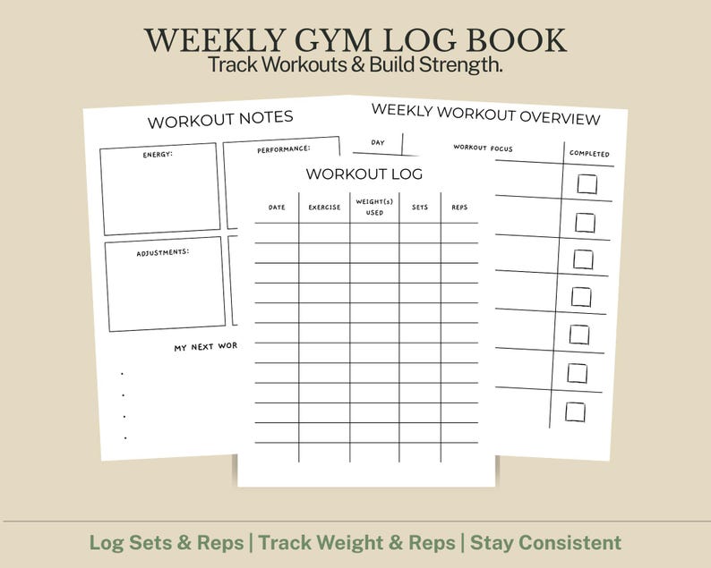 Workout Log Book Printable | Exercise Tracker PDF | Fitness Log ...