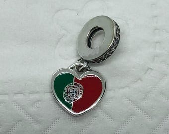 Charm exclusivo de la bandera de Portugal de Pandora, charm de viaje, regalo de cumpleaños, joyería de plata de ley S925, pulseras con charms, con caja de regalo.
