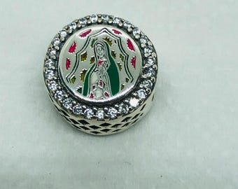 Dije colgante exclusivo de la bandera mexicana de Guadalupe, dije de viaje, regalo de Navidad, joyería de plata de ley S925, pulsera con dijes, con caja de regalo.