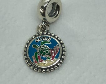 Charm colgante de tortuga de la ciudad oceánica de Pandora, charms de viaje, joyería de plata de ley S925, pulseras con charms, con caja de regalo.