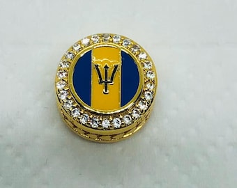 Island Of Barbados Exclusieve knopbedel vlag/gouden vlag ronde bedel/reisbedels|Verjaardagscadeaus|S925 sterlingzilveren sieraden/met geschenkdoos
