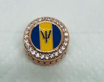 Island Of Barbados Exclusive Flag Button Charm/Travel charm|Birthday gifts|S925 Sterling Silver Jewelry|rose Gold Charm |with gift Box