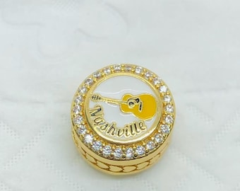 Nashville Tennessee Round Gold Button Charm|Travel charm|Birthday gifts|S925 Sterling Silver Jewelry|Charm Bracelet|with Box