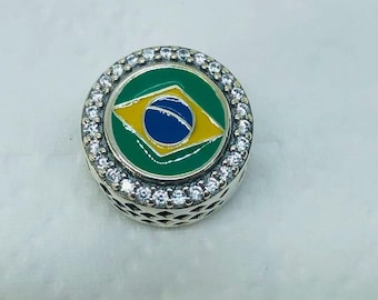 Brazil Flag Exclusive Bead Charm/Travel charm/Christmas gifts|S925 Sterling Silver Jewelry|Charm Bracelet|with gift Box