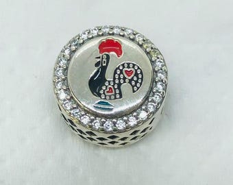 Abalorio exclusivo de gallo de Barcelos de Portugal/Abalorio de viaje/Regalo de Navidad/Joyería de plata de ley S925/Pulsera con abalorio/Con caja de regalo