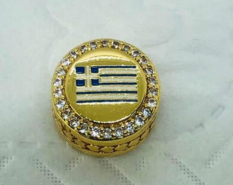 Pandora Greece Flag BEAD Charm Button Charm/Gold Flag Round charm/Travel charms|Birthday gifts|S925 Sterling Silver Jewelry/with gift Box