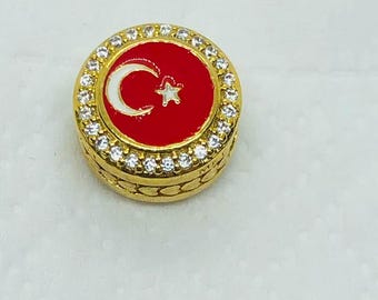 Country Of Turkey Exclusive Flag Charm|Button Gold Flag Round charm/Travel charms|Birthday gifts|S925 Sterling Silver Jewelry|with gift Box