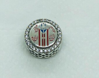 Puerto Rico Exclusive Sparkling Round Celebration Charm/Travel Charm/Christmas gifts|S925 Sterling Silver Jewelry|Charm Bracelet|with Box