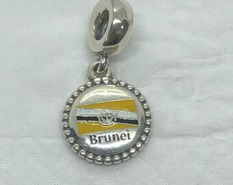 Pandora Country Of Brunei Exclusive Flag Silver Dangle Moments Charm/Travel charm|S925 Sterling Silver Jewelry|Charm Bracelets|with gift Box